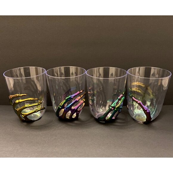 Set of 2 Multicolored 3D Skeleton Hand Goblets and Cup with Spider Web Base - Picture 9 of 9
